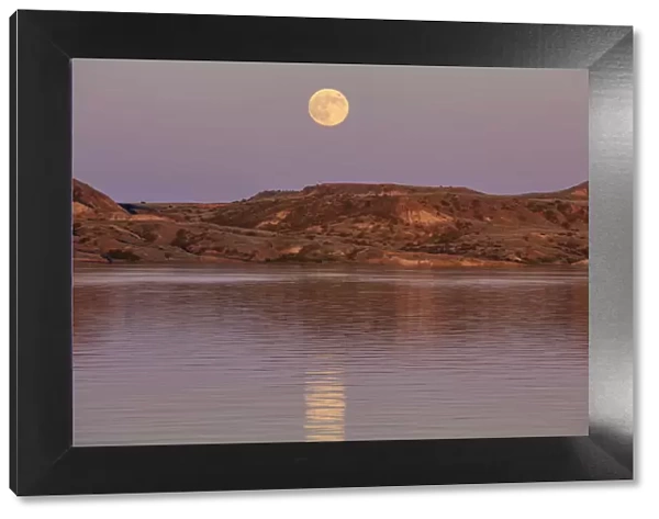 Full moonrise over Fort Peck Reservoir in the Charles M Russell National Wildlife