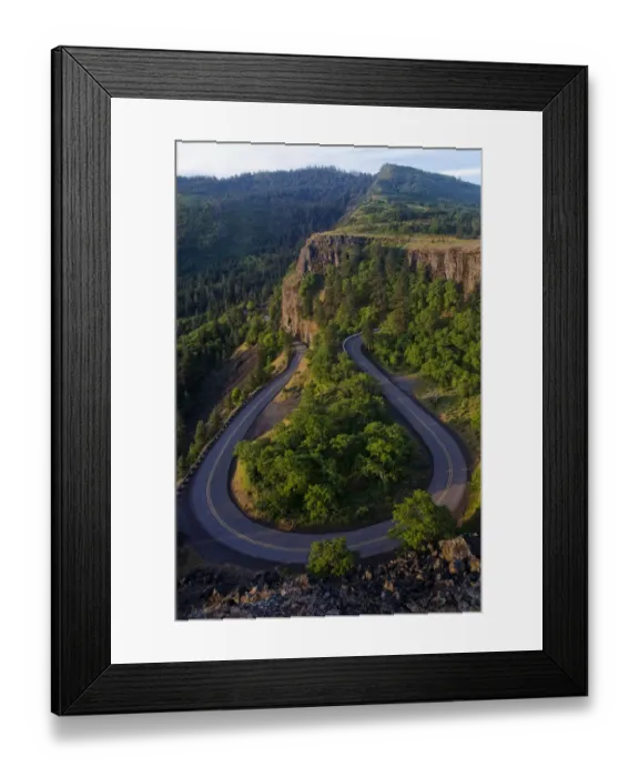 Framed Print : USA, Oregon, Columbia River Gorge. Hairpin curve on road Framed Print : USA, Oregon, Columbia River Gorge. Hairpin curve on road