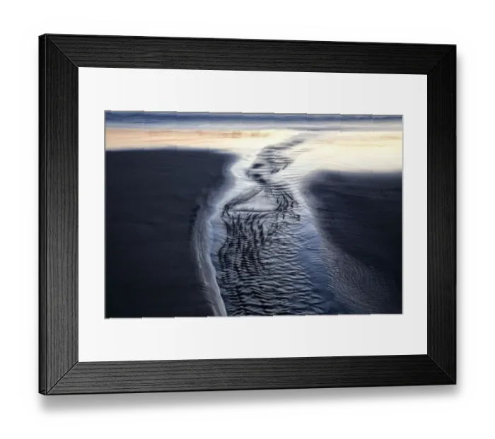 Framed Print : USA, Oregon, Bandon. Water flows into ocean at low tide on Bandon Beach. Credit as Framed Print : USA, Oregon, Bandon. Water flows into ocean at low tide on Bandon Beach. Credit as