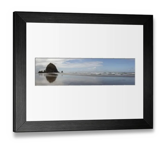 Framed Print : USA, Oregon, Cannon Beach. Beach panoramic with Haystack Rock Framed Print : USA, Oregon, Cannon Beach. Beach panoramic with Haystack Rock