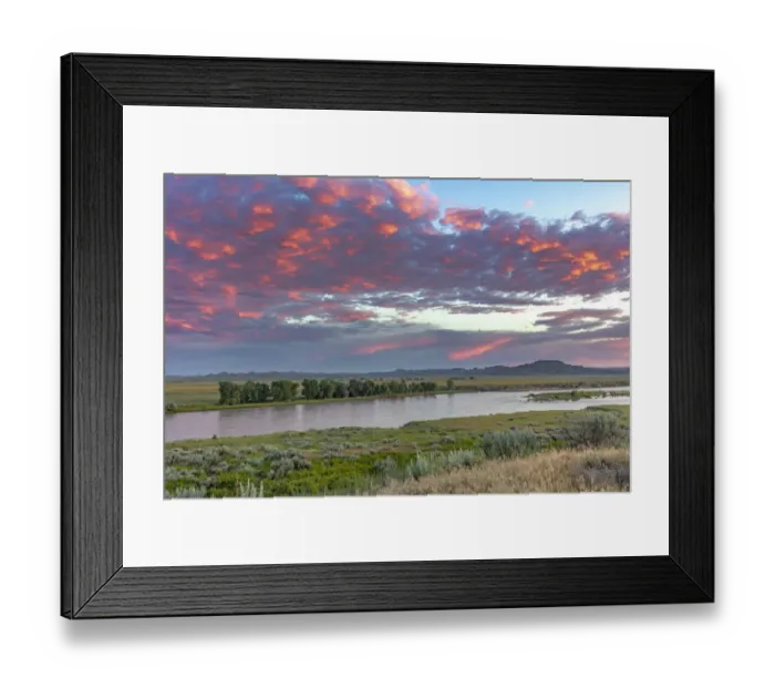 Framed Print : Sunrise and clouds over the Yellowstone River at the confluence with the Powder River near Terry Framed Print : Sunrise and clouds over the Yellowstone River at the confluence with the Powder River near Terry