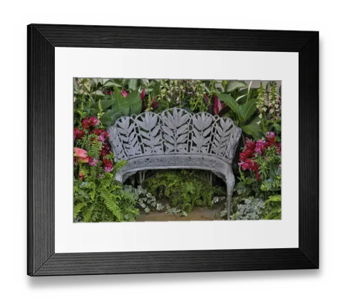 Framed Print : Metal bench in Longwood Garden Conservatory, Pennsylvania Framed Print : Metal bench in Longwood Garden Conservatory, Pennsylvania