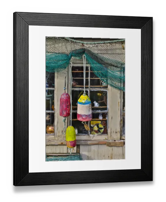 Framed Print : Old building, Netarts, Oregon, decorated with colorful fishing gear Framed Print : Old building, Netarts, Oregon, decorated with colorful fishing gear