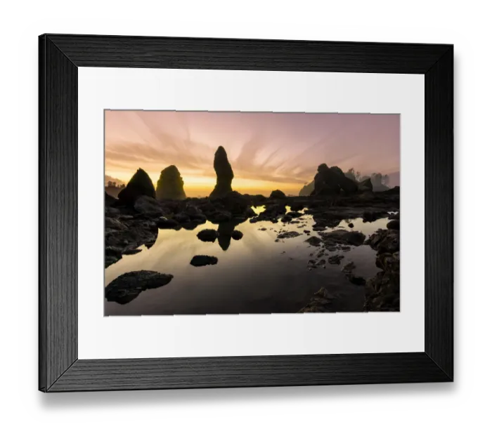 Framed Print : USA, Washington State, Olympic National Park. Sunrise on coast beach and rocks. Credit as