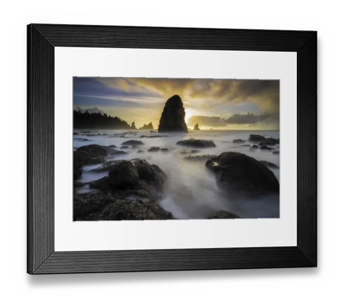 Framed Print : USA, Washington State, Olympic National Park. Sunrise on coast beach and rocks. Credit as Framed Print : USA, Washington State, Olympic National Park. Sunrise on coast beach and rocks. Credit as