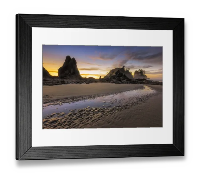 Framed Print : USA, Washington State, Olympic National Park. Sunrise on coast beach and rocks. Credit as Framed Print : USA, Washington State, Olympic National Park. Sunrise on coast beach and rocks. Credit as