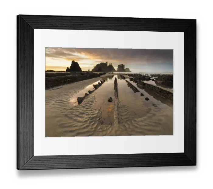 Framed Print : USA, Washington State, Olympic National Park. Sunrise on coast beach and rocks. Credit as Framed Print : USA, Washington State, Olympic National Park. Sunrise on coast beach and rocks. Credit as