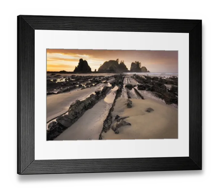 Framed Print : USA, Washington State, Olympic National Park. Sunrise on coast beach and rocks. Credit as Framed Print : USA, Washington State, Olympic National Park. Sunrise on coast beach and rocks. Credit as
