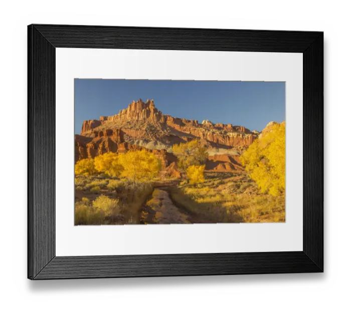 Framed Print : USA, Utah, Capitol Reef National Park. The Castle rock formation and Fremont River Framed Print : USA, Utah, Capitol Reef National Park. The Castle rock formation and Fremont River