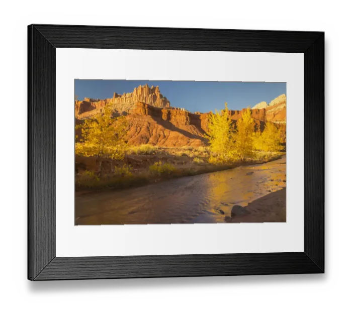 Framed Print : USA, Utah, Capitol Reef National Park. The Castle formation and Fremont River. Credit as Framed Print : USA, Utah, Capitol Reef National Park. The Castle formation and Fremont River. Credit as