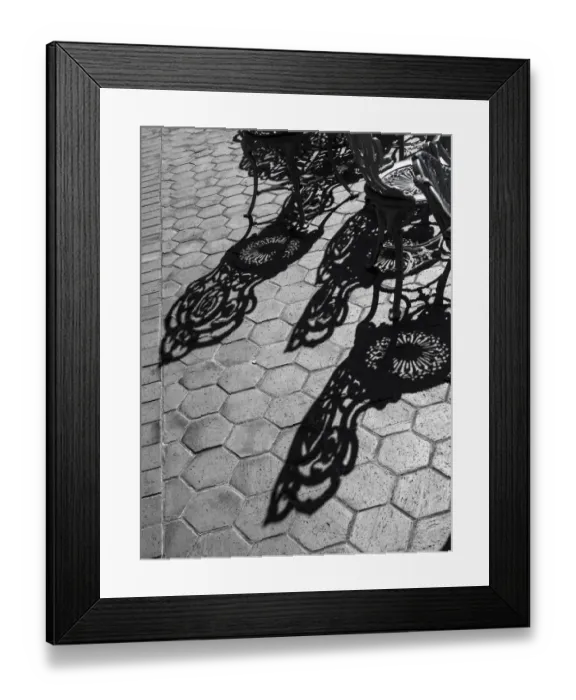 Framed Print : USA, Pennsylvania. Wrought iron chairs and shadows on a patio on a sunny day Framed Print : USA, Pennsylvania. Wrought iron chairs and shadows on a patio on a sunny day