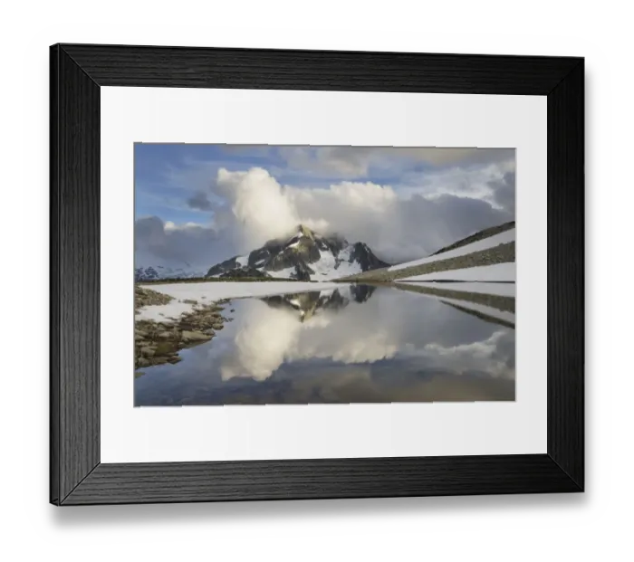 Framed Print : Whatcom Peak shrouded in clouds and reflected in upper Tapto Lake, North Cascades National Park Framed Print : Whatcom Peak shrouded in clouds and reflected in upper Tapto Lake, North Cascades National Park