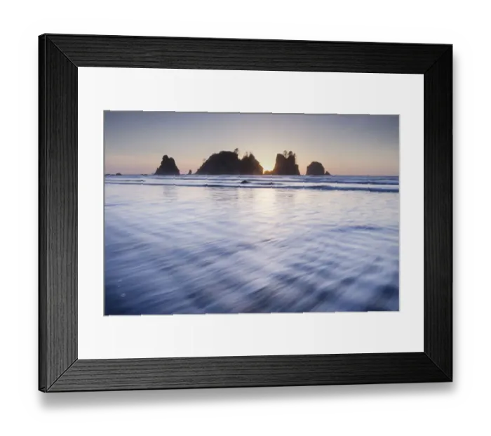 Framed Print : Sunset on Shi Shi Beach, sea stacks of Point of the Arches are in the distance Framed Print : Sunset on Shi Shi Beach, sea stacks of Point of the Arches are in the distance