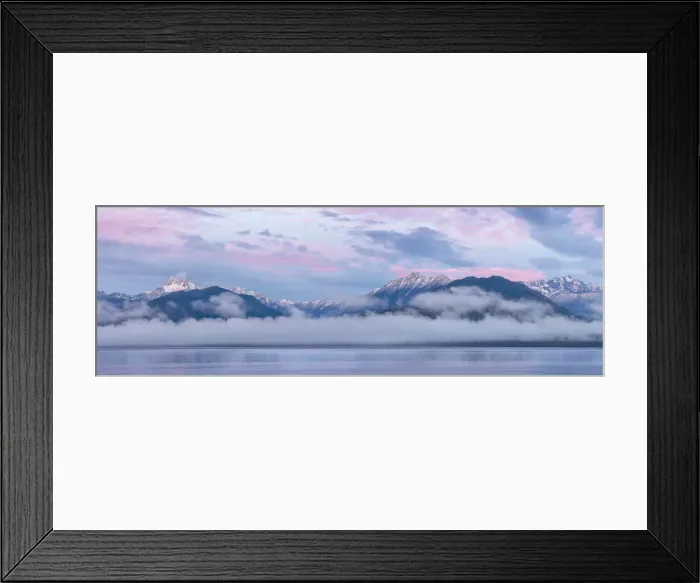 Framed Print : USA, Washington State, Seabeck. Composite of Hood Canal and Olympic Mountains at sunrise