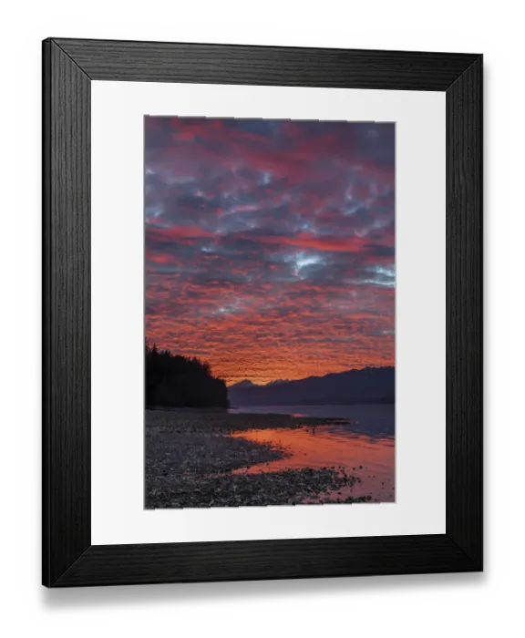 Framed Print : USA, Washington State, Seabeck. Sunset on Hood Canal and Olympic Mountains. Credit as