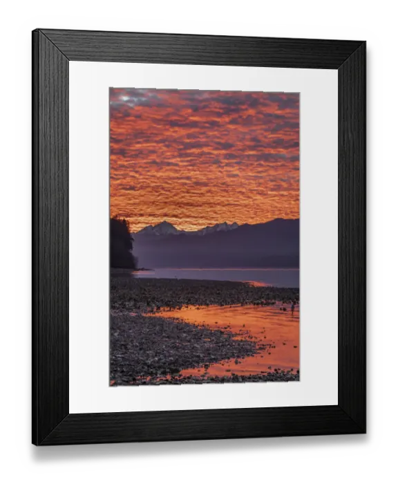 Framed Print : USA, Washington State, Seabeck. Sunset on Hood Canal and Olympic Mountains. Credit as Framed Print : USA, Washington State, Seabeck. Sunset on Hood Canal and Olympic Mountains. Credit as
