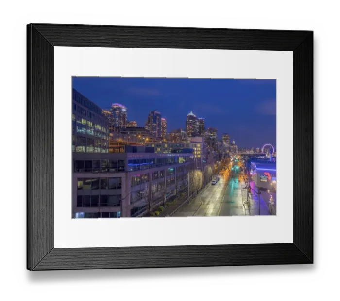 Framed Print : Looking down onto Alaskan Way traffic at dusk in Seattle, Washington State, USA Framed Print : Looking down onto Alaskan Way traffic at dusk in Seattle, Washington State, USA