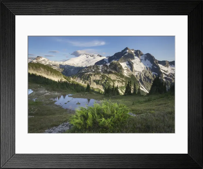 Framed Print : Mount Challenger and Whatcom Peak seen from Tapto Lakes Basin on Red face Peak, North