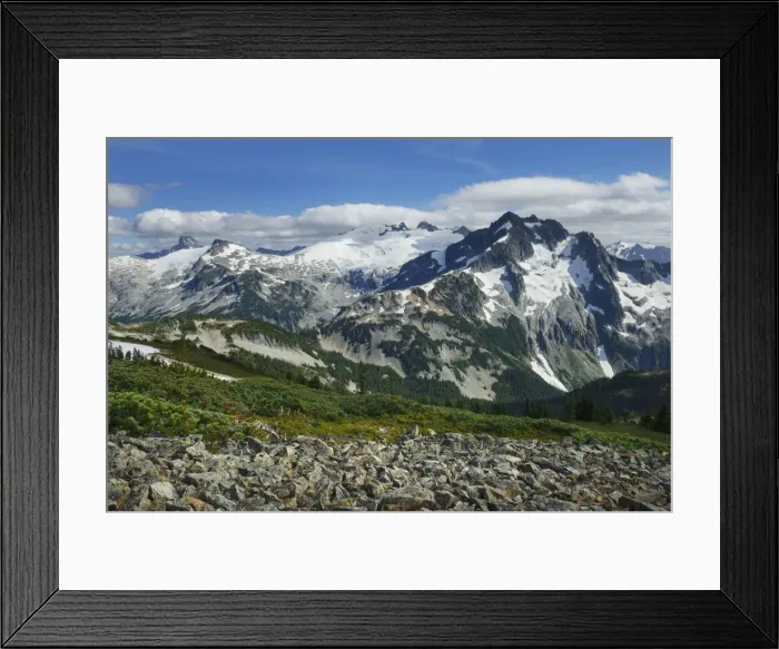 Framed Print : Mount Challenger and Whatcom Peak seen from Tapto Lake, North Cascades National Park