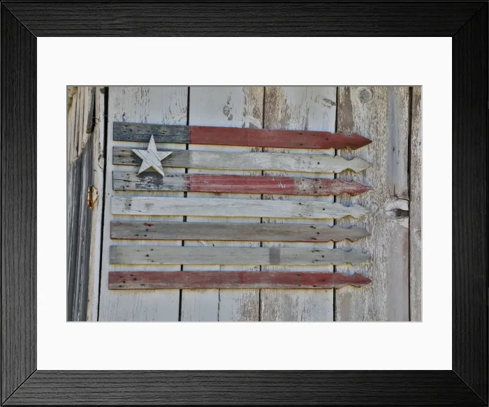 Framed Print : Flag on side of old wooden shed, Benge, Washington State