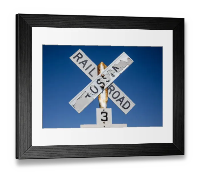 Framed Print : Worn railroad crossing sign, Winona, Washington State