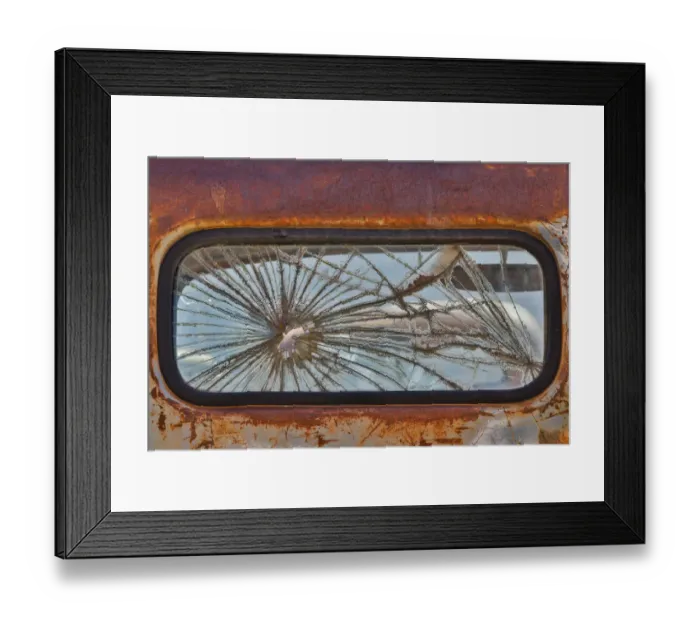 Framed Print : Back window with bullet holes old truck detail in Sprague, Washington State
