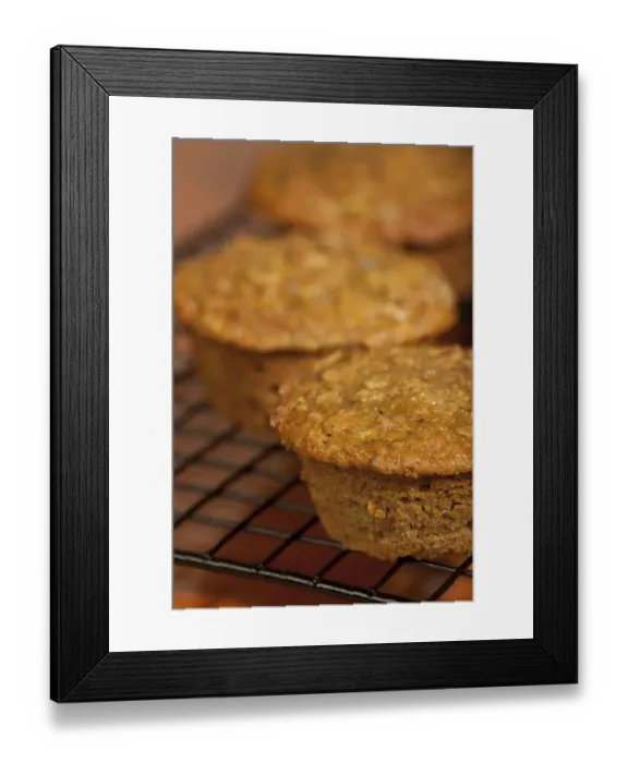 Framed Print : Freshly baked zucchini muffins cooling on a wire rack Framed Print : Freshly baked zucchini muffins cooling on a wire rack