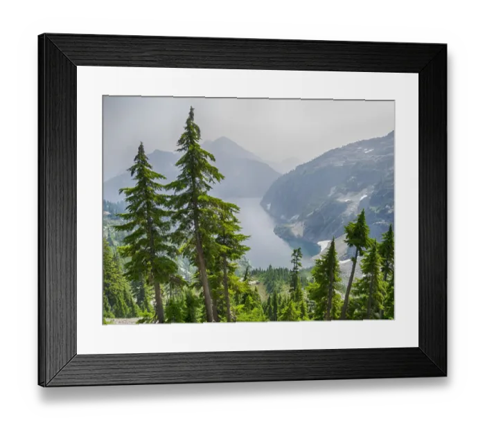Framed Print : USA, Washington State. Alpine Lakes Wilderness, Snow Lake, fire smoke filled sky Framed Print : USA, Washington State. Alpine Lakes Wilderness, Snow Lake, fire smoke filled sky