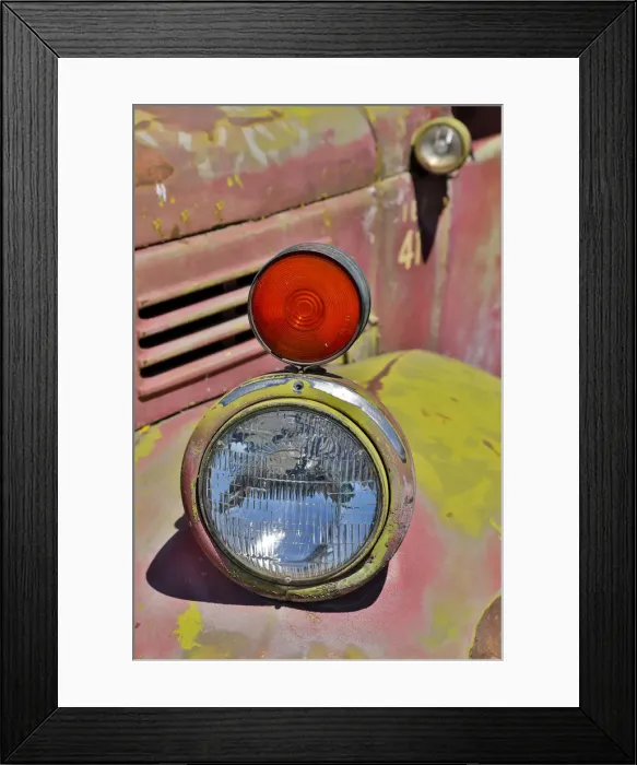 Framed Print : Headlight on old truck detail in Sprague, Washington State