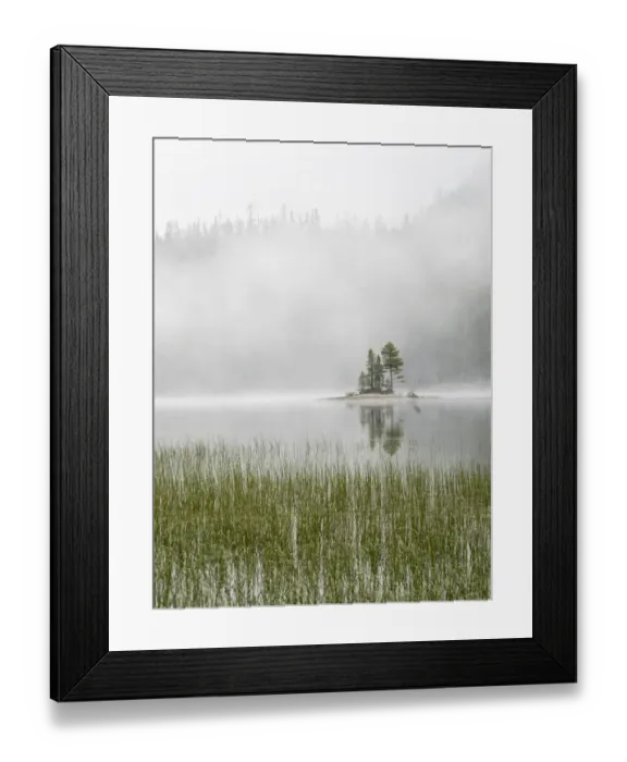 Framed Print : Washington State, Alpine Lakes Wilderness. Snow Lake, Island and fog Framed Print : Washington State, Alpine Lakes Wilderness. Snow Lake, Island and fog