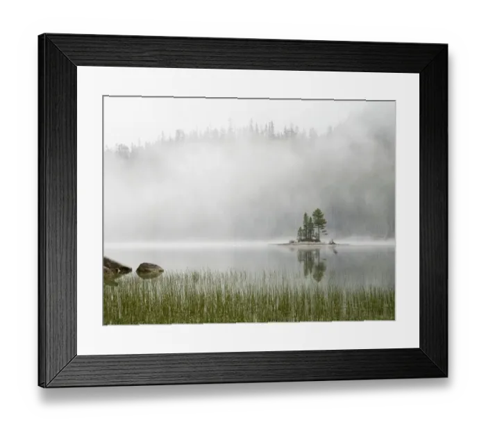 Framed Print : Washington State, Alpine Lakes Wilderness. Snow Lake, Island and fog