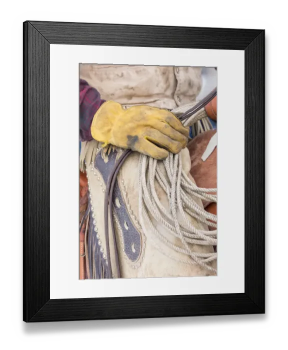 Framed Print : Horse drive in winter on Hideout Ranch, Shell, Wyoming. Cowboy detail on saddle Framed Print : Horse drive in winter on Hideout Ranch, Shell, Wyoming. Cowboy detail on saddle