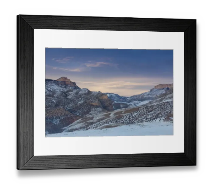 Framed Print : Horse drive in winter on Hideout Ranch, Shell, Wyoming. Big Horn Mountains range at dusk Framed Print : Horse drive in winter on Hideout Ranch, Shell, Wyoming. Big Horn Mountains range at dusk