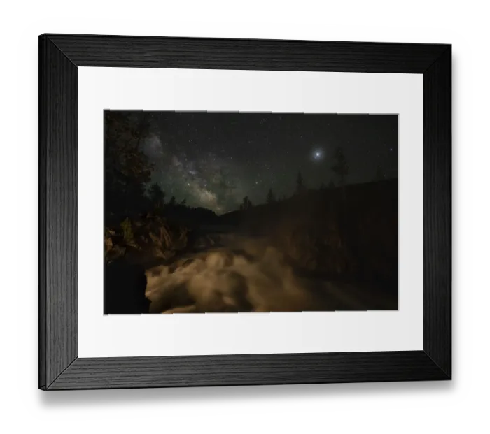 Framed Print : USA, Wyoming, Yellowstone National Park. Milky Way floats above a waterfall on