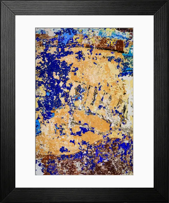 Framed Print : Peeling, weathered paint. Blue and orange Framed Print : Peeling, weathered paint. Blue and orange