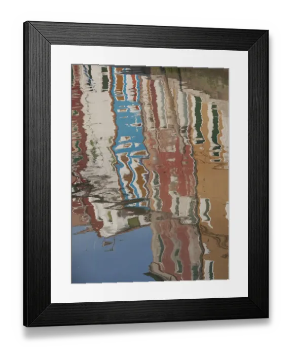 Framed Print : Italy, Burano, reflection of colorful houses in canal