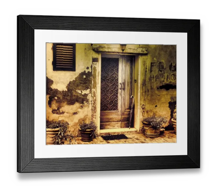 Framed Print : Italy, Chiusure. Infrared image of old door in typical buildings in the village Framed Print : Italy, Chiusure. Infrared image of old door in typical buildings in the village