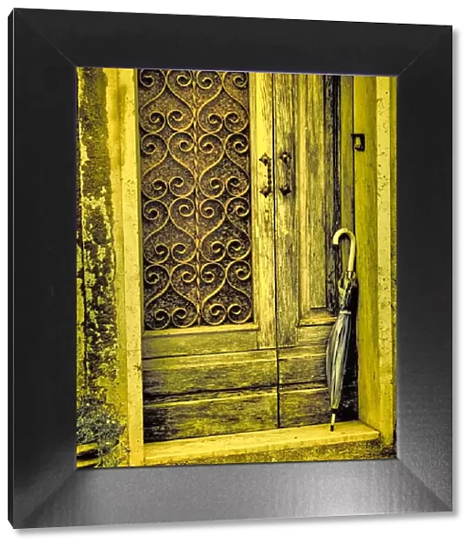 Italy, Chiusure. Infrared image of old door in typical buildings in the village
