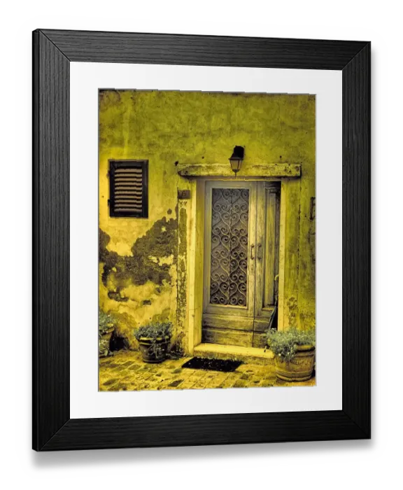 Framed Print : Italy, Chiusure. Infrared image of old door in typical buildings in the village