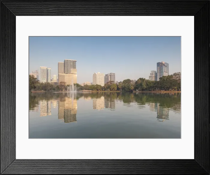 Framed Print : Thailand, Bangkok. Lumphini, Lumphini Park, city skyline at dawn Framed Print : Thailand, Bangkok. Lumphini, Lumphini Park, city skyline at dawn