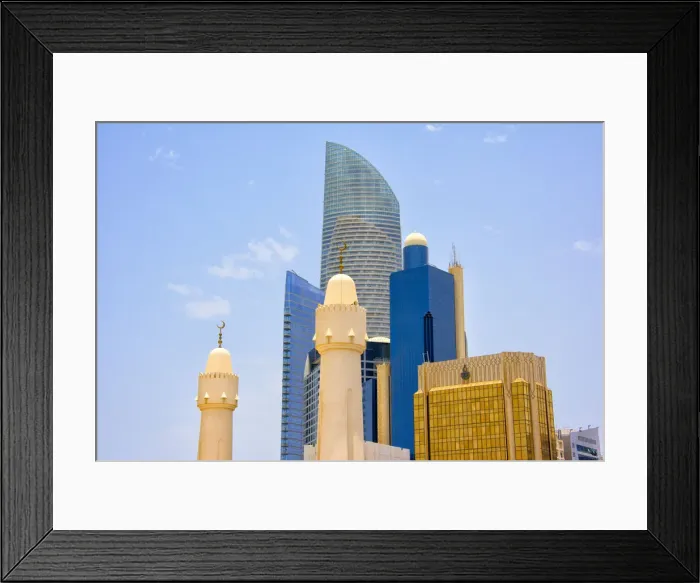 Framed Print : Mosque with modern high-rises in downtown, Abu Dhabi, United Arab Emirates Framed Print : Mosque with modern high-rises in downtown, Abu Dhabi, United Arab Emirates