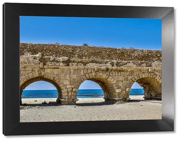 Israel, Plain of Sharon. Caesarea Maritima, Roman aqueduct that brought water from Mount