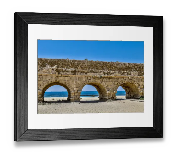 Framed Print : Israel, Plain of Sharon. Caesarea Maritima, Roman aqueduct that brought water from Mount