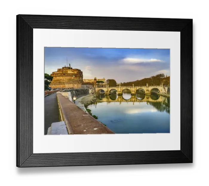 Framed Print : Red wall of St. Angelo Bridge, Tiber River reflection, Rome, Italy Framed Print : Red wall of St. Angelo Bridge, Tiber River reflection, Rome, Italy