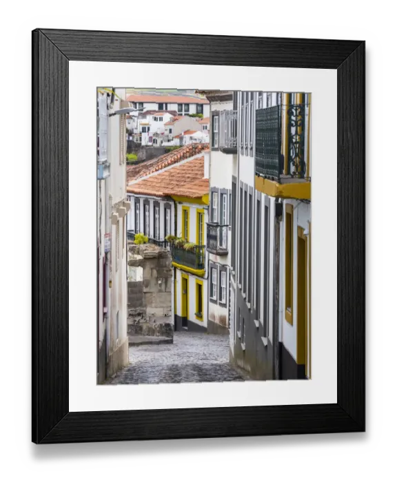 Framed Print : Streets of the old town with the famous facades. Capital Angra do Heroismo historic Framed Print : Streets of the old town with the famous facades. Capital Angra do Heroismo historic