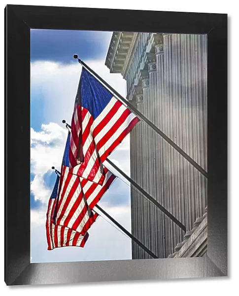 American flags at Herbert Hoover Building, Washington DC, USA