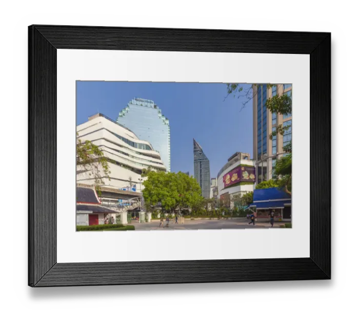 Framed Print : Thailand, Bangkok. Sukhumvit, city skyline from Benjasiri Park Framed Print : Thailand, Bangkok. Sukhumvit, city skyline from Benjasiri Park