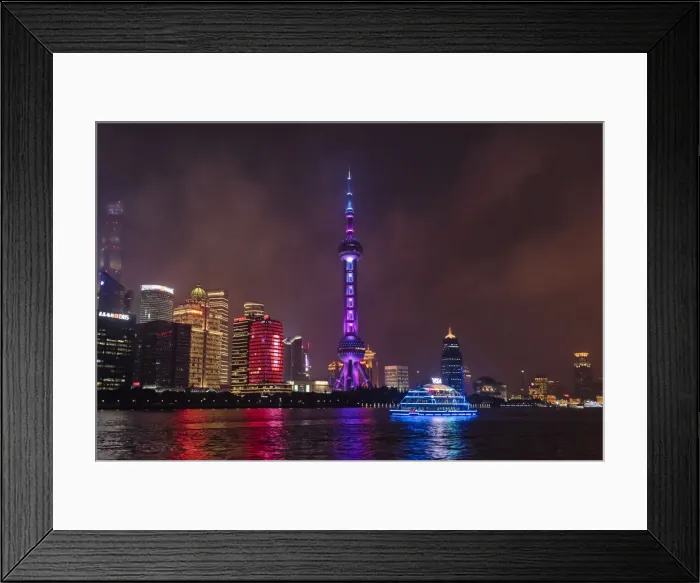 Framed Print : Night view of Oriental Pearl TV Tower and high-rises by Huangpu River, Pudong, Shanghai Framed Print : Night view of Oriental Pearl TV Tower and high-rises by Huangpu River, Pudong, Shanghai