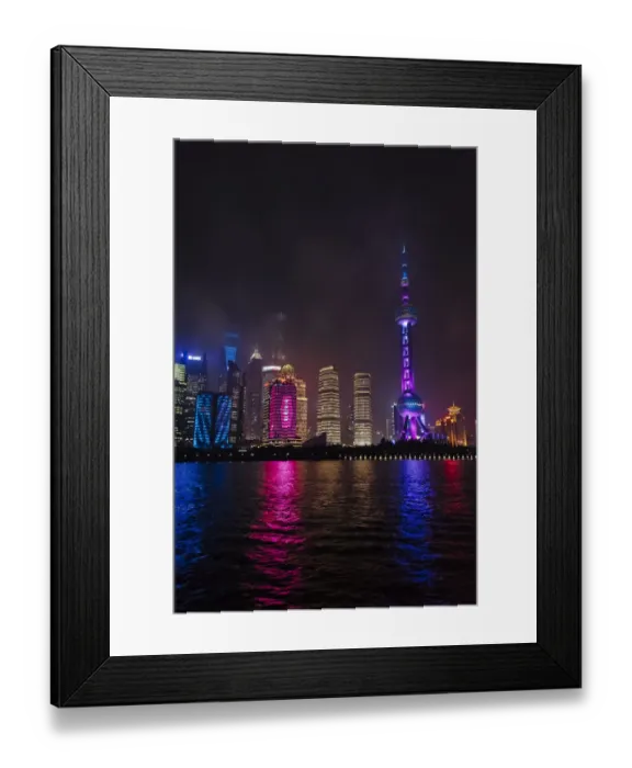 Framed Print : Night view of high-rises by Huangpu River, Pudong, Shanghai, China