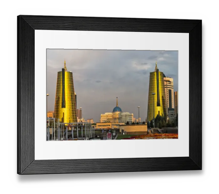 Framed Print : Golden Towers and Ak Orda Presidential Palace in the middle, Astana, Kazakhstan Framed Print : Golden Towers and Ak Orda Presidential Palace in the middle, Astana, Kazakhstan